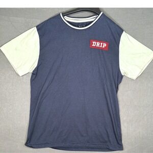 Seven Souls T-Shirt Drip Mens Medium Navy Blue‎ Patch Sleeves Short Sleeve